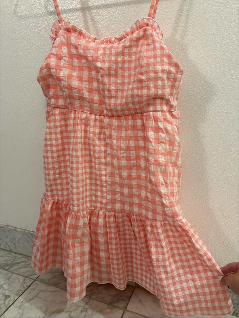 Pink Lily Coral and White Gingham Mini Dress - Picture 4 of 8